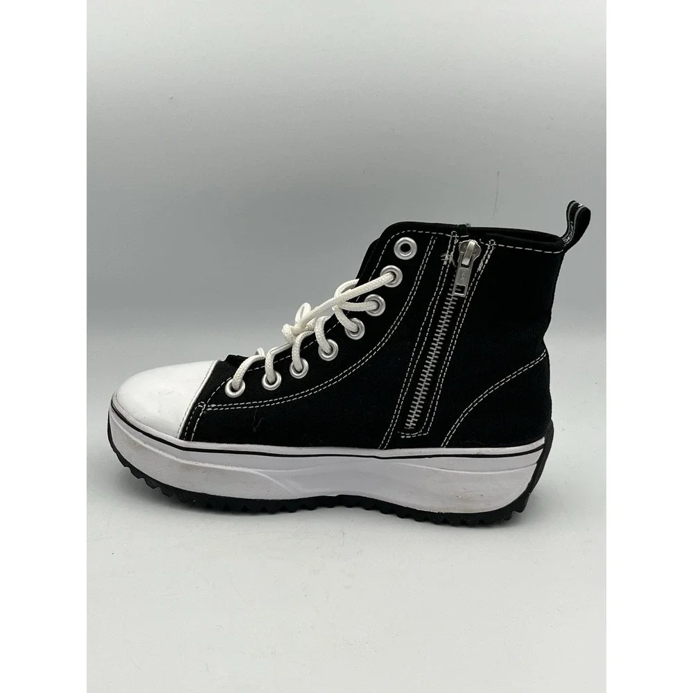 Justice Sport Hightop Canvas Lugbottom Sneakers Big Girls Black Sz4 Lace Zip